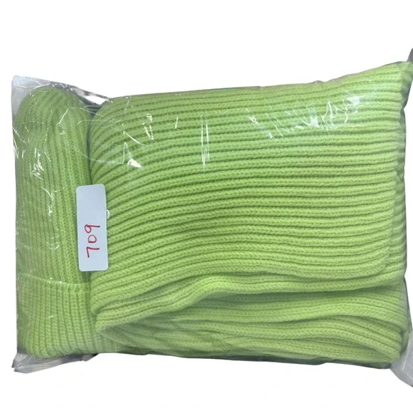 Mara Hoffman Knit Scarf Beanie Gloves Set Chartreuse Neon Green Wool NEW $400 - Picture 9 of 9